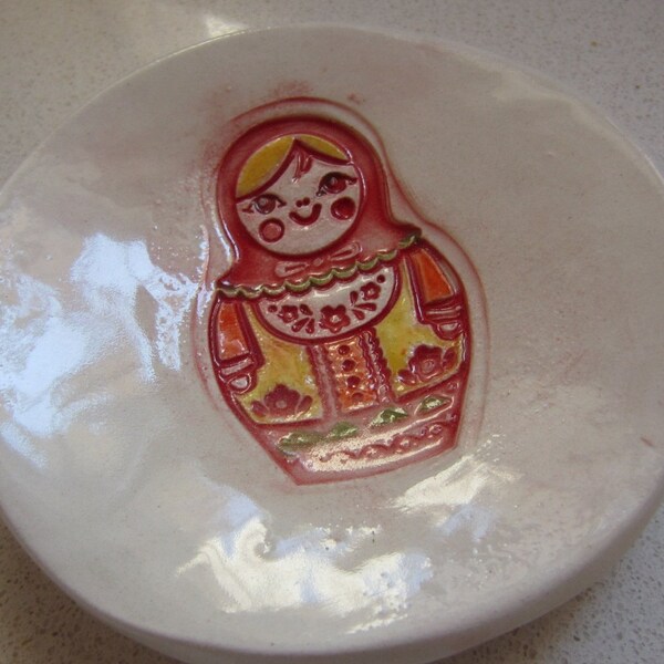 Céramique russe Poupée Matryoshka Rouge et Blanc Petit Bol Cadeau cadeau De bas Stuffer Vacances