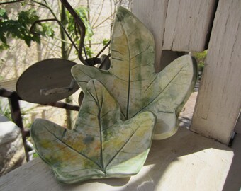 Green Leaf Dish Set Spoon Rest Kitchen Decor