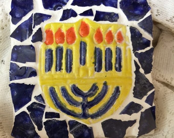 Hanukkah Tile Mosaic Menorah Made in Israel Judaica Jewish Wall Art Handmade