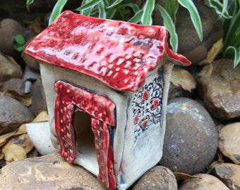 Ceramic Small Home Miniature House Gift for New Home Hand Painted Home Kitchen or Garden Art