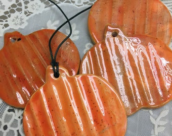 Set of 4 Pumpkin Ceramic Ornaments for Your Thanksgiving Holiday Decorations