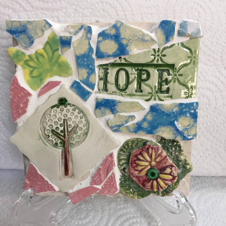 Hope Mosaic Ceramic Art Tile Trivet Handmade Holidays Gift for Etsy