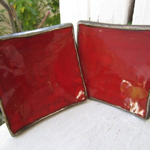 Two Christmas Red Ceramic Dishes Serving Plates Holiday Decor image 5