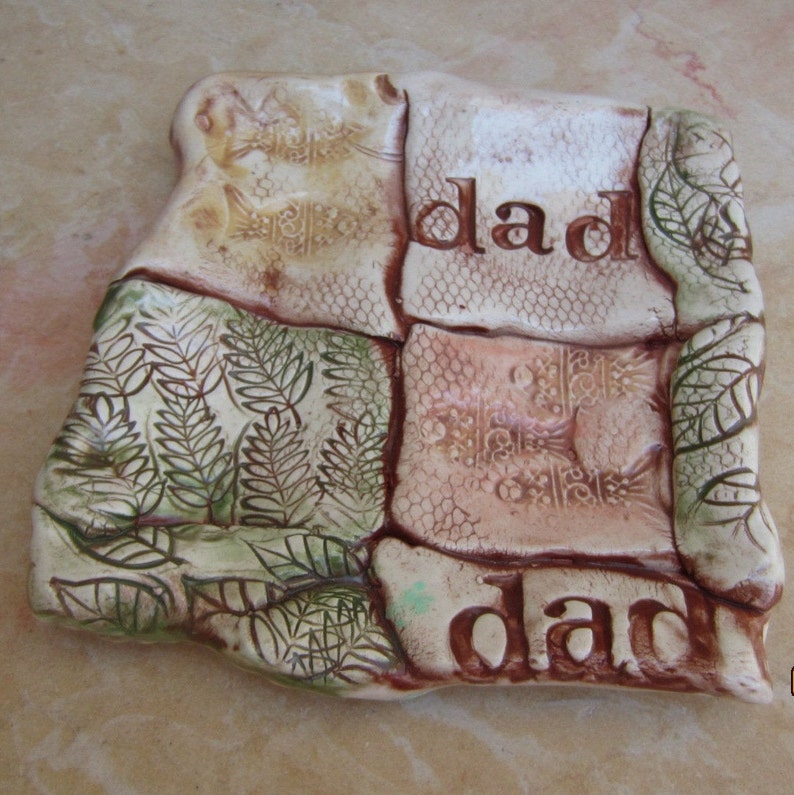 Dish for Dad With Fish and Leaf Quilted Design Ceramic Dish Gift for Dad Birthday Gift