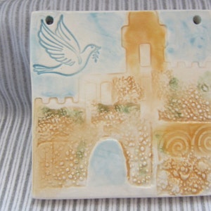 Jerusalem Tower of David Israel Dove Ceramic Tile Gift for New Home Hand Painted Made in Israel Home Decor image 3