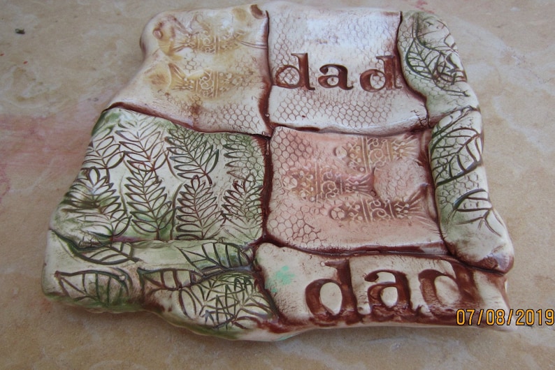 Dish for Dad With Fish and Leaf Quilted Design Ceramic Dish Gift for Dad Birthday Gift