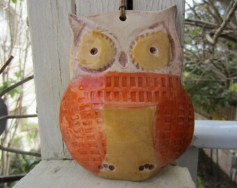 Bright Ceramic Owl in Orange and Gold Garden and Home Decor Yard Art