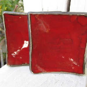 Two Christmas Red Ceramic Dishes Serving Plates Holiday Decor image 2
