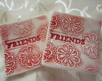 SALE Red and White Friendship Dishes Tea Bag Holders Ring Holders