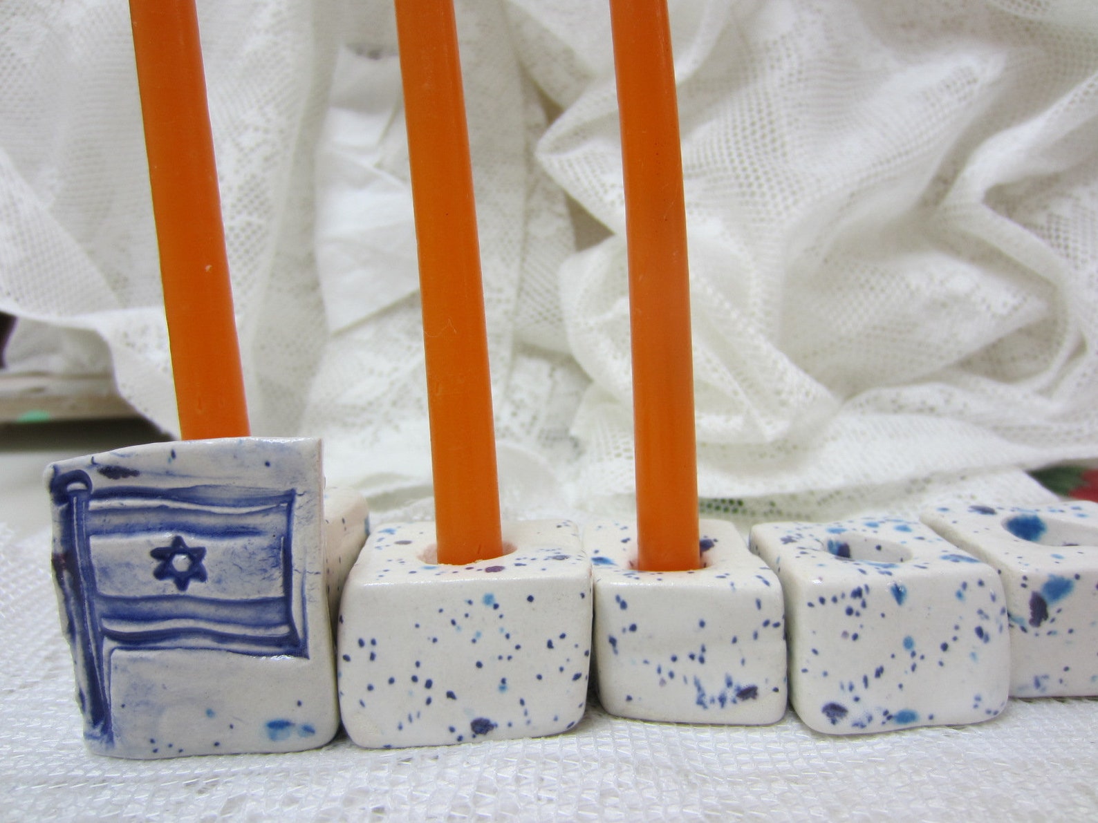 Hanukkah Menorah Blue and White Israeli Flag Ceramic 9 Made in Etsy