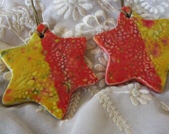 Hanukkah Two Star of David Yellow and Red Caramic Tiles Wedding or Bar Mitzvah Favors