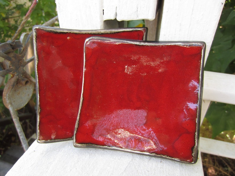 Two Christmas Red Ceramic Dishes Serving Plates Holiday Decor image 1