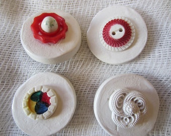 Four Vintage Button & Ceramic Magnets