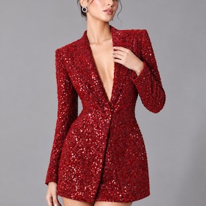 red glitter blazer dress Womens Sequin MM Sale + Final Sale
