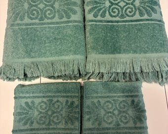 Vintage Cannon Monticello Emerald Green Towel Set (2 Bath, 2 Washcloths)