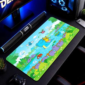 XXL Pokémon-Schreibtischunterlage | Pikachu, Lapras, Ditto & Karpador | Gaming-Schreibtischunterlage | Zubehör für Gamer-Setup