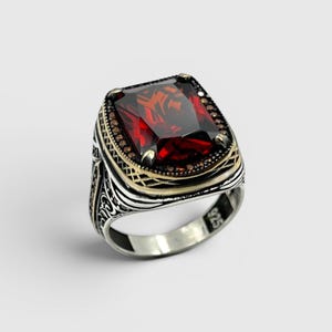 Handmade Men’s Garnet Signet Ring, 925 Sterling Silver, Royal Style Jewelry