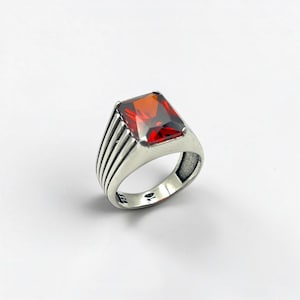 925 Sterling Silver Garnet Stone Statement Ring: Geometric Jewelry Gift