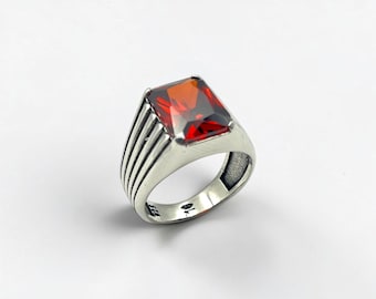 925 Sterling Silver Garnet Stone Statement Ring: Geometric Jewelry Gift