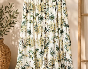 Gypsie Blu Tropical Palm Print Boho Maxi Skirt Size M