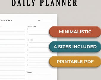 Minimalist Daily Planner Printable, Undated Productivity Schedule (PDF Download)
