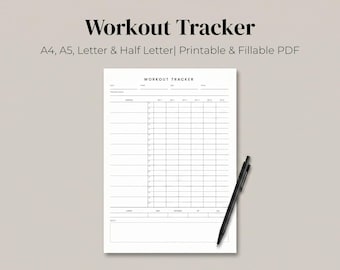 Workout Tracker Printable PDF, Fillable Workout Planner, Gym Journal, A4 A5 Letter Half Letter, Fitness Log Strength Training