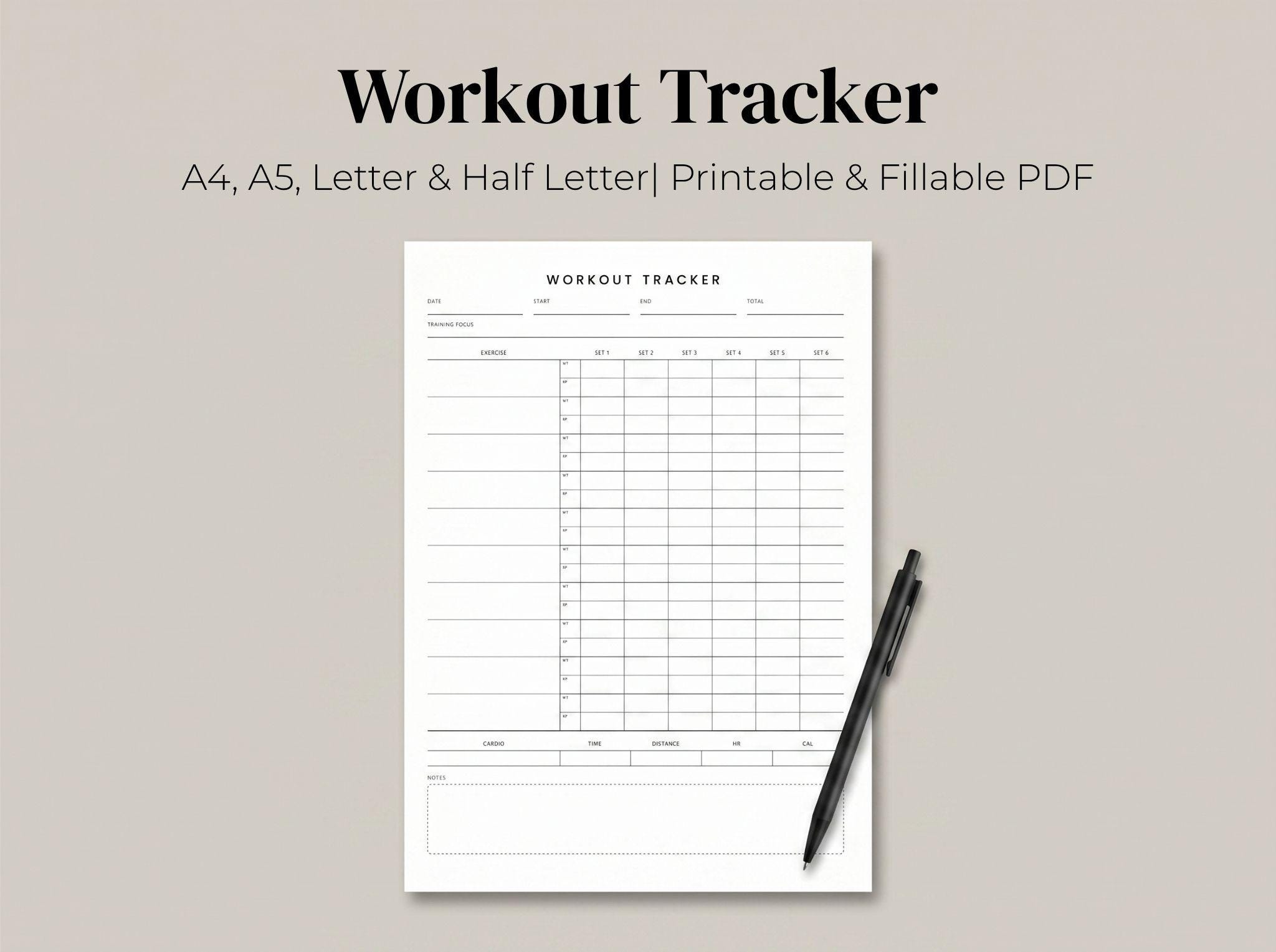 Workout Tracker Printable PDF, Fillable Workout Planner, Gym Journal ...