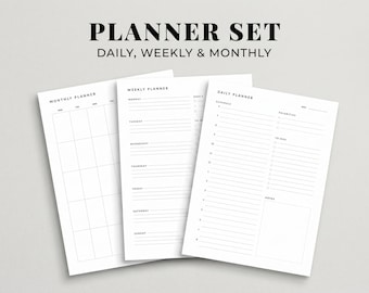 Minimalist Daily Weekly Monthly Planner Bundle, Undated Printable PDF (Digital Download)