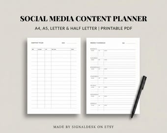 Social Media Content Planner Printable, Content Calendar PDF, Weekly Post Schedule for Content Creator, Virtual Assistant, Instagram Planner