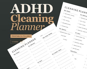 ADHD Cleaning Planner Printable, Weekly Cleaning Schedule by Day + Zone, ADHD Planner with Habit Tracker, Cleaning Checklist, Fillable PDF