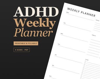 ADHD Weekly Planner, ADHD Planner Printable, Fillable Digital Planner, Minimalist ADHD Journal, 4 Sizes, Instant Download