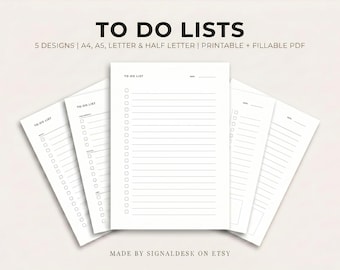 Minimalist To Do List Printable, 5 Designs, Priority Time Block Notes, Fillable + Printable PDF, Daily Task List, A4 A5 Letter