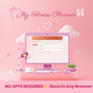 Kawaii Fitness Planner, HTML Interactive Workout, Nutrition Tracker, Auto Save Backup, No App Required (Digital Download)