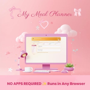 Kawaii Meal Planner, Grocery, Workout, Health Interactive Web Browser Planner, Cute Aesthetic, Auto Save (Digital Download)