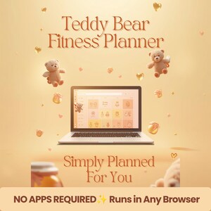 Teddy Bear Fitness Planner, Cute Custom HTML Interactive Workout Gym Tracker with Auto-Save & Backup (Digital Download)
