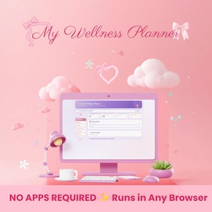 Kawaii Wellness Planner, HTML Self Care Journal, Auto Save Backup , No App, Web Browser Planner (Digital Download)
