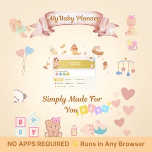 Baby- und Schwangerschaftsplaner, niedliche interaktive HTML-Registrierung, Fütterungs-Tracker, automatisches Speichern, Backup, keine App erforderlich (digitaler Download)