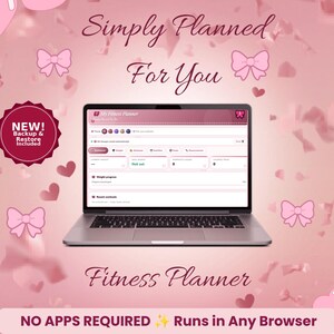 Coquette Fitness Planner with Top Tabs, HTML Workout Nutrition Tracker, Cute Pink Bows, Web Browser, No App Required (Digital Download)