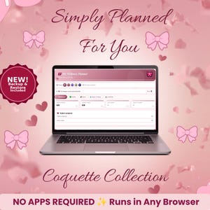 Coquette 5-in-1 HTML mit Top-Tabs Digital Planner Bundle, Life Organizer, Cute Pink Bows, Web-basiert, Laptop Tablet, keine App (Digitaler Download)