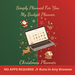 Weihnachtsbudgetplaner, niedlicher, festlicher Weihnachtsplaner mit Weihnachtsmann und Rentieren, automatische Speicherung, Datensicherung, webbasiert (digitaler Download)