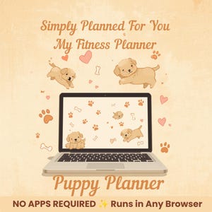 Puppy Fitness Planner, Cute Interactive HTML Tracker, Dog Lover Gift, Auto Save, Backup, No App Needed, Web Browser (Digital Download)