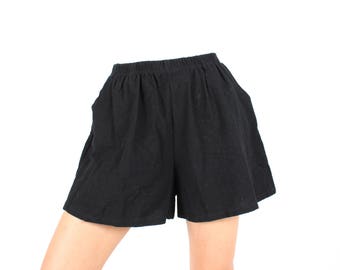 plus size black linen shorts