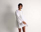 60s COTTON Broderie Anglaise Voluminous Puff Shoulder Long Sleeve Tent Trapeze Loose Babydoll Avant Garde Summer Beach Smock Dress