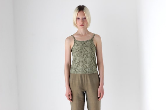 90s Snakeskin Mesh Python Snake Print Cami Tank T… - image 1