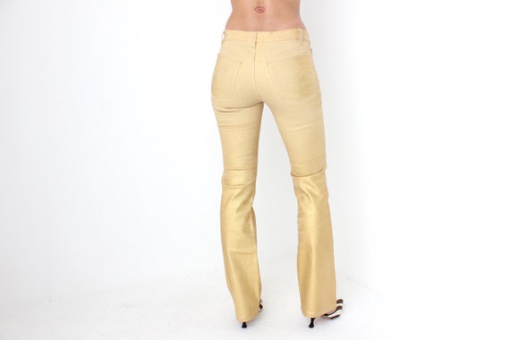 Y2K Roberto Cavalli Sprayed Metallic Leather-look Gold Low-rise