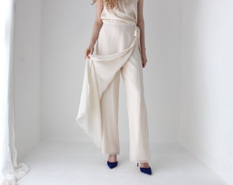 1990s St John Layered Silk Minimal High Waist Floaty Loose Wide Leg Bridal Pants