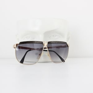 80s ITALIAN VINTAGE &quot;Marcolin&quot; Luxe Gold & Black Pool Party Glam / Oversized Aviator Sunglasses