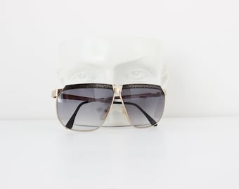 80s ITALIAN VINTAGE "Marcolin" Luxe Gold & Black Pool Party Glam / Oversized Aviator Sunglasses