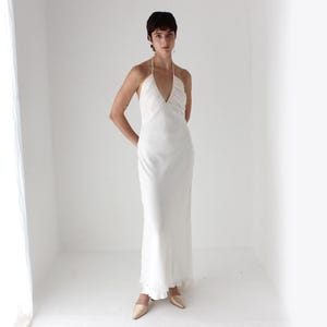 90s Lisa Ho Ivory Silk Georgette Halter Neck Bias Cut Wedding Dress