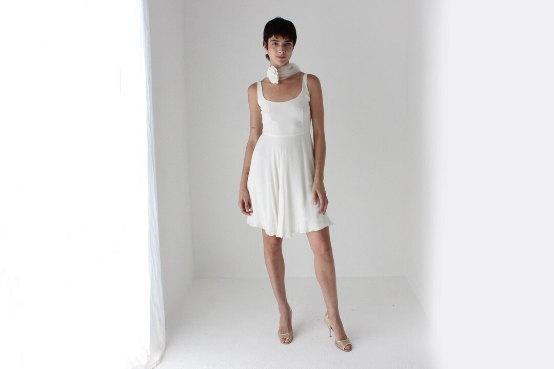 90s POLO Ralph Lauren Pure Silk Minimal Scoop Neck Sleeveless White Cocktail  Mini Dress - Etsy
